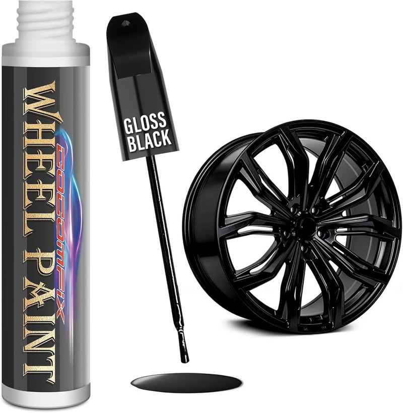 cocomfix Gloss Black Rim Touch Up Paint, Rim Paint, Car Wheel Scratch Repair Kit for Curb Rash & Scratches, Universal Gloss Black Enamel paint for Alloy/Metal rims (1 fl oz), Scratch Resistant, Covers 1 Sq Ft - Image 1